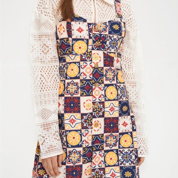 CIDER Retro 60s Patchwork Medallion Print Mod Mini A-Line Jumper Dress S - Picture 8 of 12